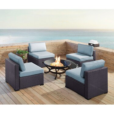 Isla Set of 4 Outdoor Armless Chairs and Fire Pit