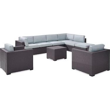 Isla 3-Piece Outdoor Sectional, 2 Armchairs, Coffee Table, and Ottoman Set - Mist