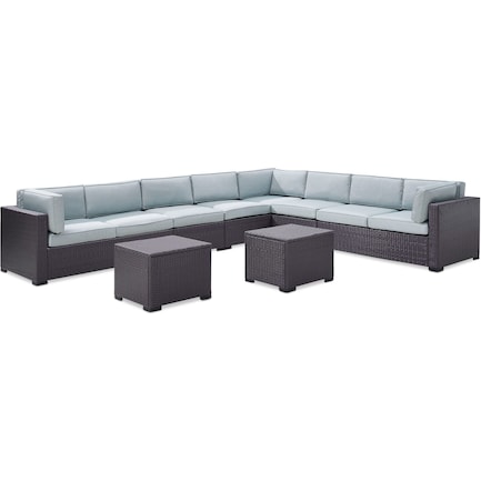 Isla 5-Piece Outdoor Sectional and 2 Coffee Tables Set - Mist