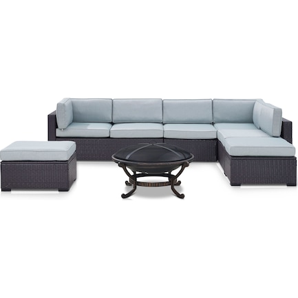 Isla 3-Piece Outdoor Sectional, Fire Pit and 2 Ottomans - Mist