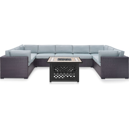 Isla 5-Piece Outdoor Sectional and Fire Table Set - Mist