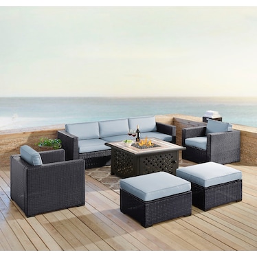 Isla 2-Piece Outdoor Sofa, 2 Armchairs, 2 Ottomans, and Fire Table