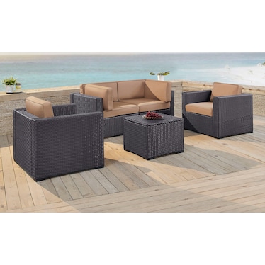 Isla Outdoor Loveseat, 2 Chairs, and Coffee Table Set - Mocha