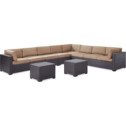 Isla 5-Piece Outdoor Sectional and 2 Coffee Tables Set - Mocha