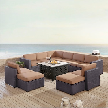 Isla 3-Piece Outdoor Sectional, 2 Armless Chairs, 2 Ottomans and Fire Table Set
