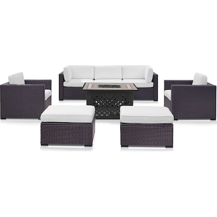 Isla Outdoor Sofa, 2 Armchairs, 2 Ottomans and Fire Table - White