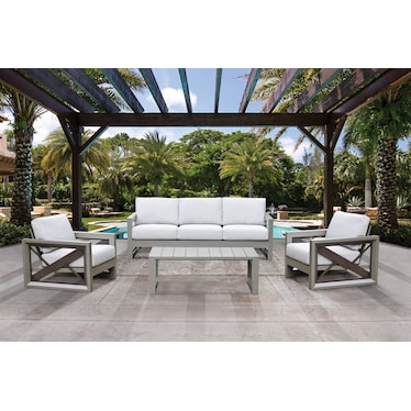 Islander Outdoor Sofa, 2 Lounge Chairs and Coffee Table