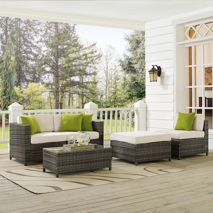 Lakeside 2-Piece Outdoor Loveseat, Armless Chair, Ottoman, and Coffee Table Set
