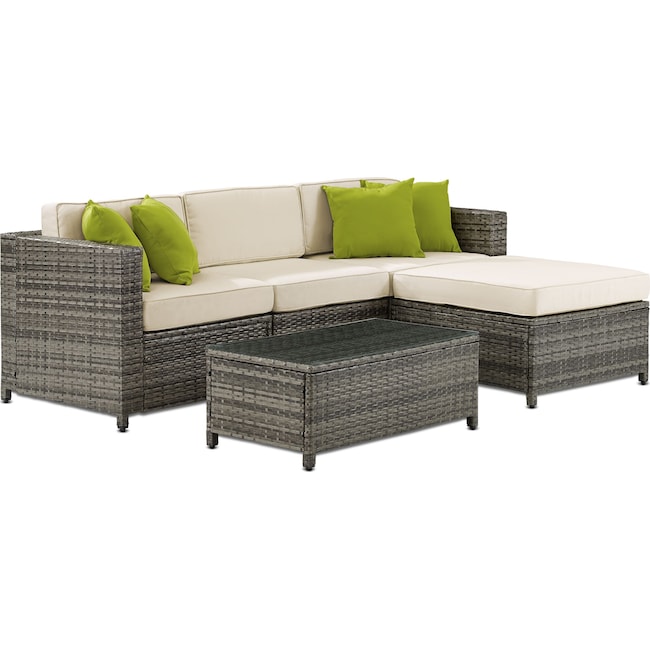 Outdoor Furniture - Lakeside 3-Piece Outdoor Sofa, Ottoman, and Coffee Table Set