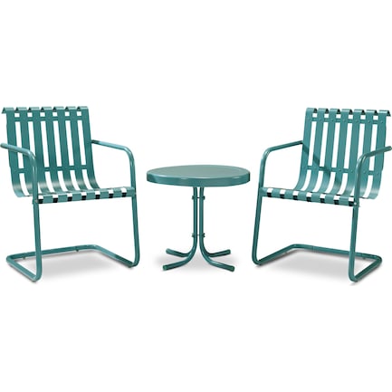 Janie Set of 2 Outdoor Chairs and Side Table - Caribbean Blue