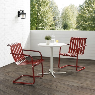 Janie Outdoor Bistro Set with 2 Chairs and Table - Red