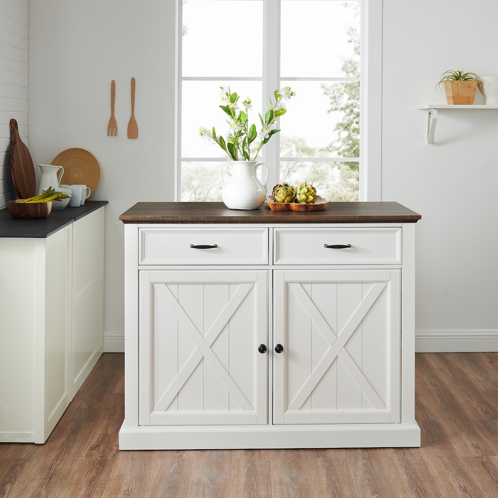 jansen distressed white brown kitchen island   