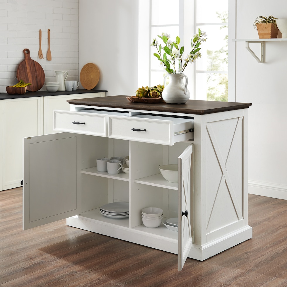 jansen distressed white brown kitchen island   