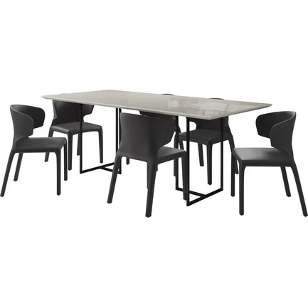 Joaquin Dining Table and 6 Alesso Dining Chairs - Off-White/Black