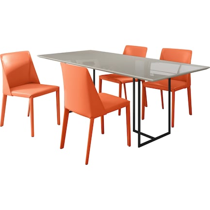 Joaquin Dining Table and 4 Torres Dining Chairs - Off-White/Coral