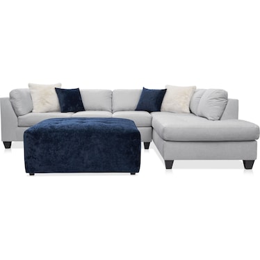 Josie 2-Piece Sectional with Right-Facing Chaise and Ottoman - Light Gray