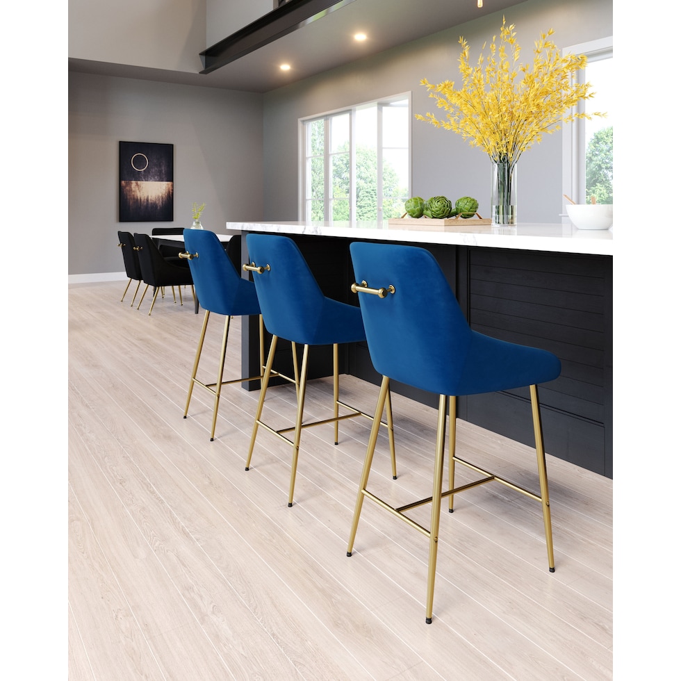 kairo blue gold counter height stool   