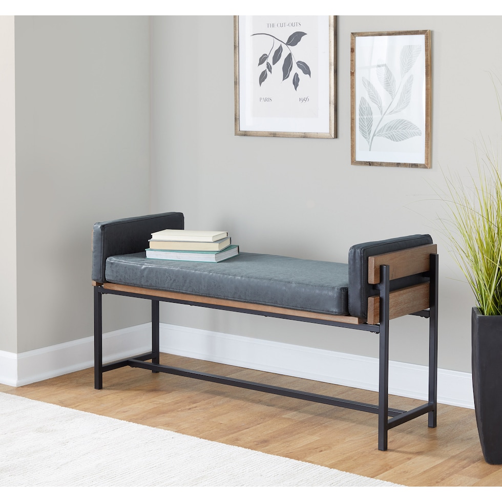 kari black vegan leather brown bench   