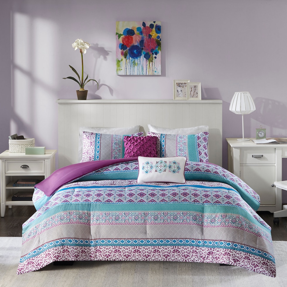 karlie purple full queen bedding set   