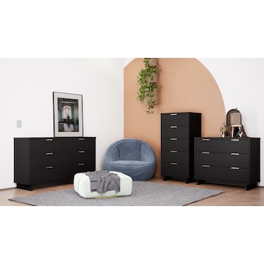 Kenya Dresser, 3 Drawer Dresser and Narrow Chest Set - Black