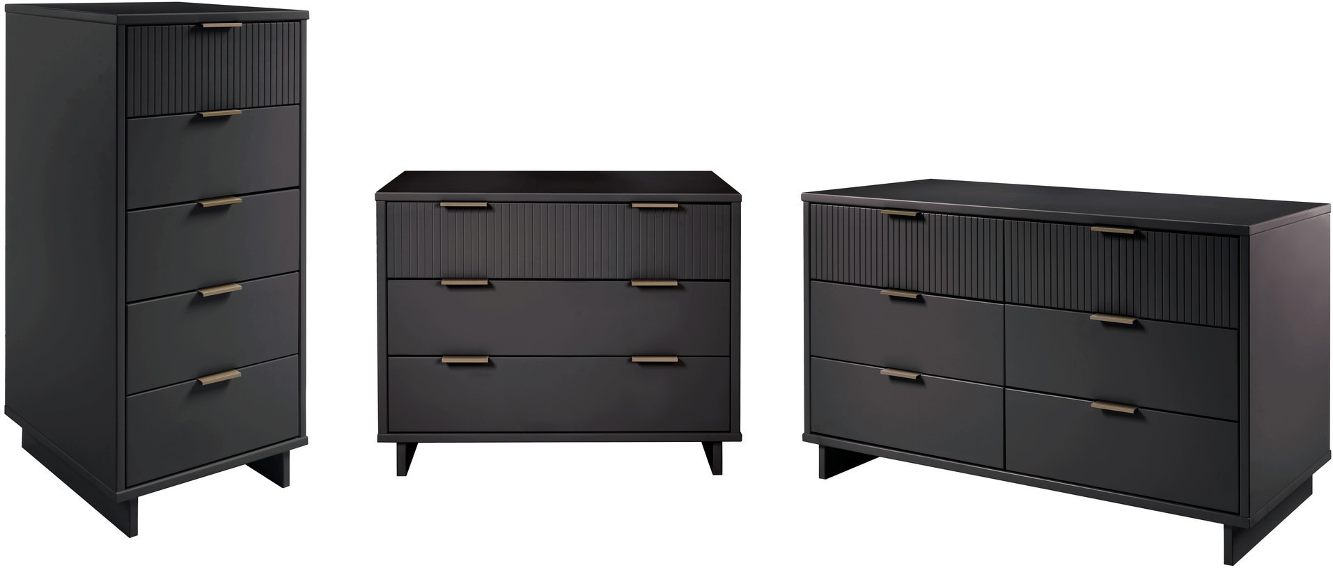 Kenya Dresser, 3 Drawer Dresser and Narrow Chest Set Dark Grey