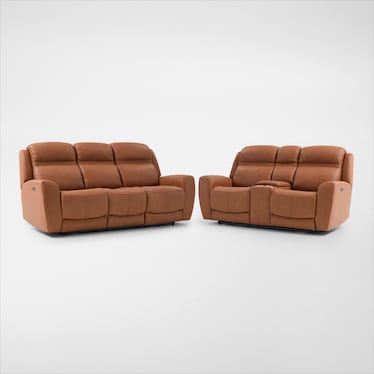 Kenyon Dual-Power Reclining Sofa and Loveseat with Console Set