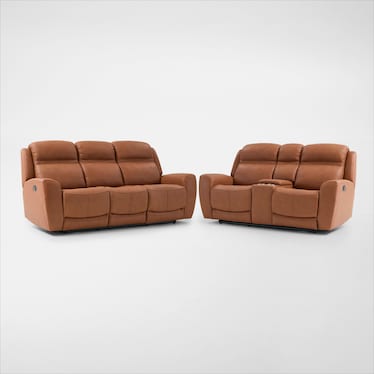 Kenyon Manual Reclining Sofa and Loveseat with Console Set