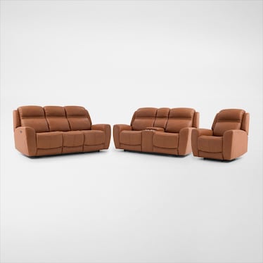 Kenyon Dual-Power Reclining Sofa, Loveseat with Console and Recliner Set