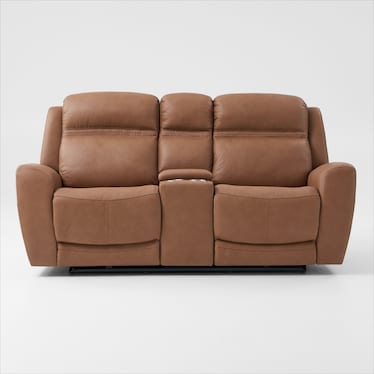 Kenyon Manual Reclining Loveseat with Console - Tan