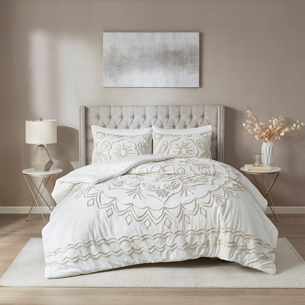 kimbra white taupe full queen bedding set   