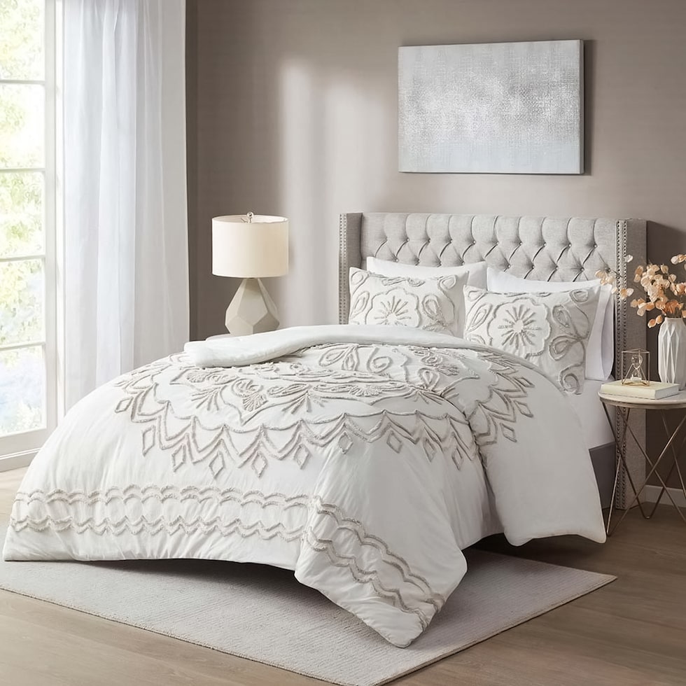 kimbra white taupe full queen bedding set   