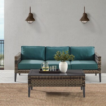 Kitty Hawk Outdoor Sofa and Coffee Table Set - Blue