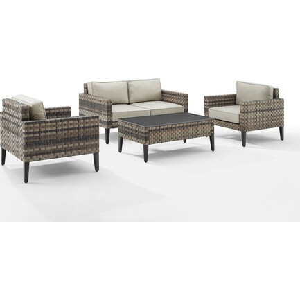 Kitty Hawk Outdoor Set with Loveseat, 2 Chairs and Coffee Table - Taupe