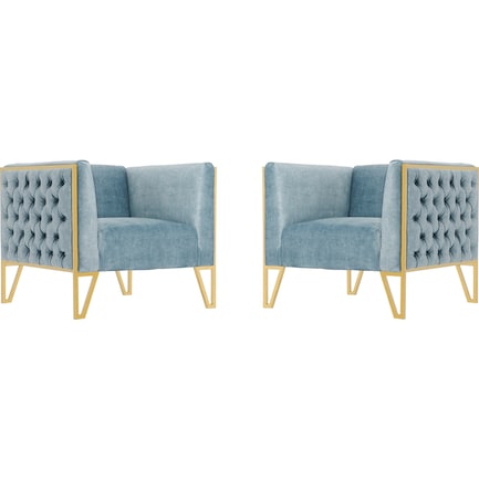 Knightley Set of 2 Accent Chairs - Blue/Gold