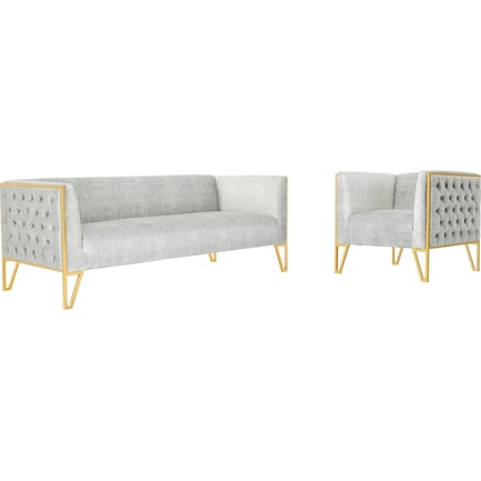 Knightley Sofa and Chair Set - Grey/Gold