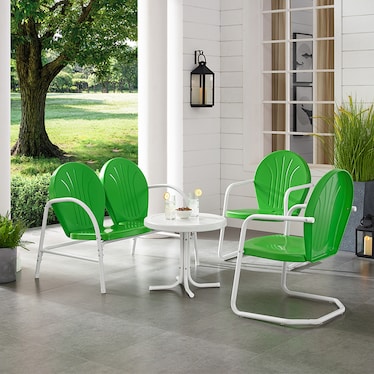 Kona 4-Piece Outdoor Set with 2 Chairs, Loveseat and Table- Green