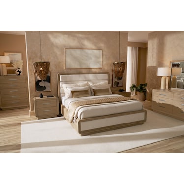 Laguna 5-Piece Upholstered Queen Bedroom Set with Dresser and Mirror