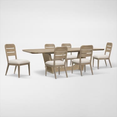 Laguna Extendable Dining Table with 6 Wood-Back Dining Side Chairs