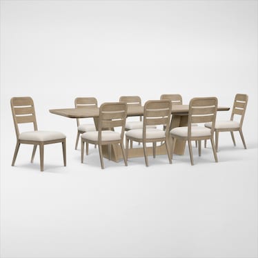 Laguna Extendable Dining Table with 8 Wood-Back Dining Side Chairs