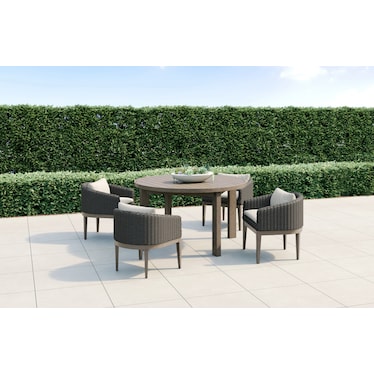 Laguna 5-Piece Outdoor Round Dining Table and 4 Wicker Armchairs