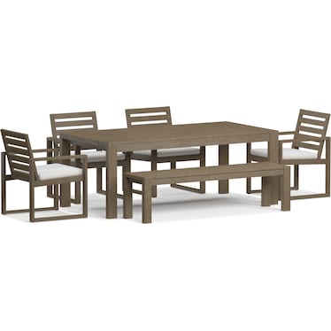 Laguna 6-Piece Outdoor Rectangle Dining Table, 4 Armchairs and Bench