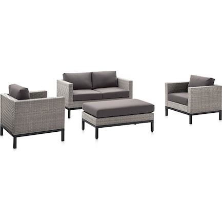 Laguna Outdoor Loveseat, 2 Armchairs, and Ottoman Set - Gray