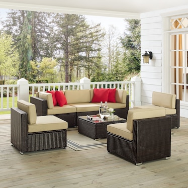 Lakeside 3-Piece Outdoor Sofa, 3 Armless Chairs, and Coffee Table Set