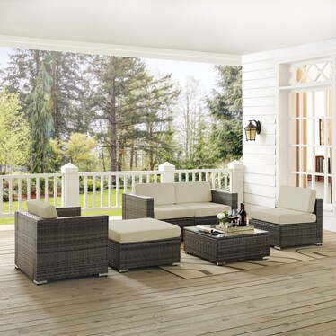 Lakeside 2-Piece Outdoor Loveseat, Arm Chair, Armless Chair, Ottoman, and Coffee Table Set