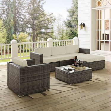 Lakeside 2-Piece Outdoor Loveseat, Arm Chair, Armless Chair, Ottoman, and Coffee Table Set