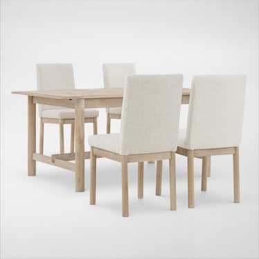 Landon Rectangular Dining Table and 4 Upholstered Side Chairs - Natural