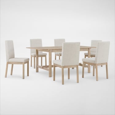 Landon Rectangular Dining Table and 6 Upholstered Side Chairs