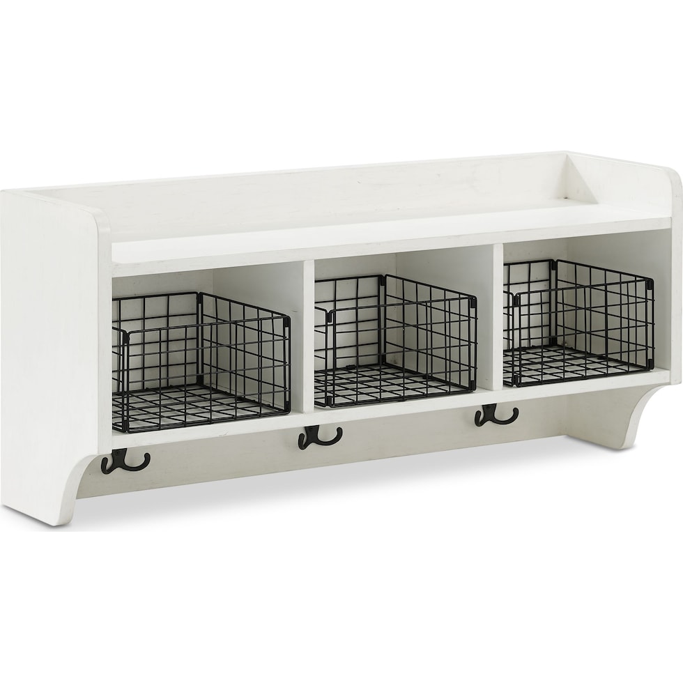 landon white entryway storage shelf   