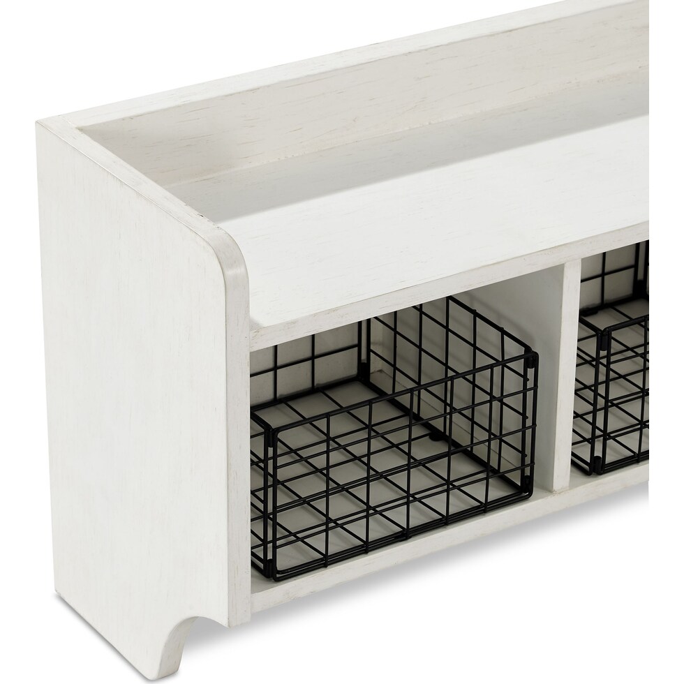 landon white entryway storage shelf   