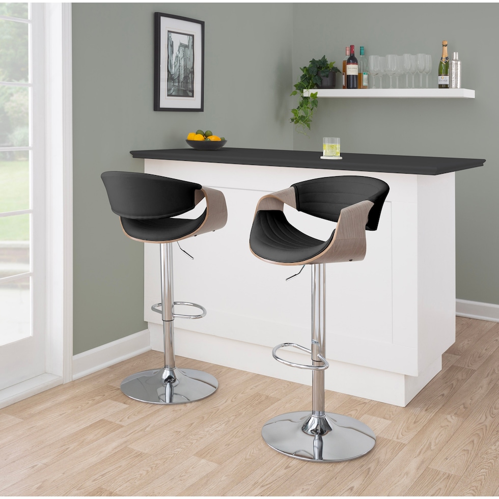 leo black vegan leather gray bar stool   